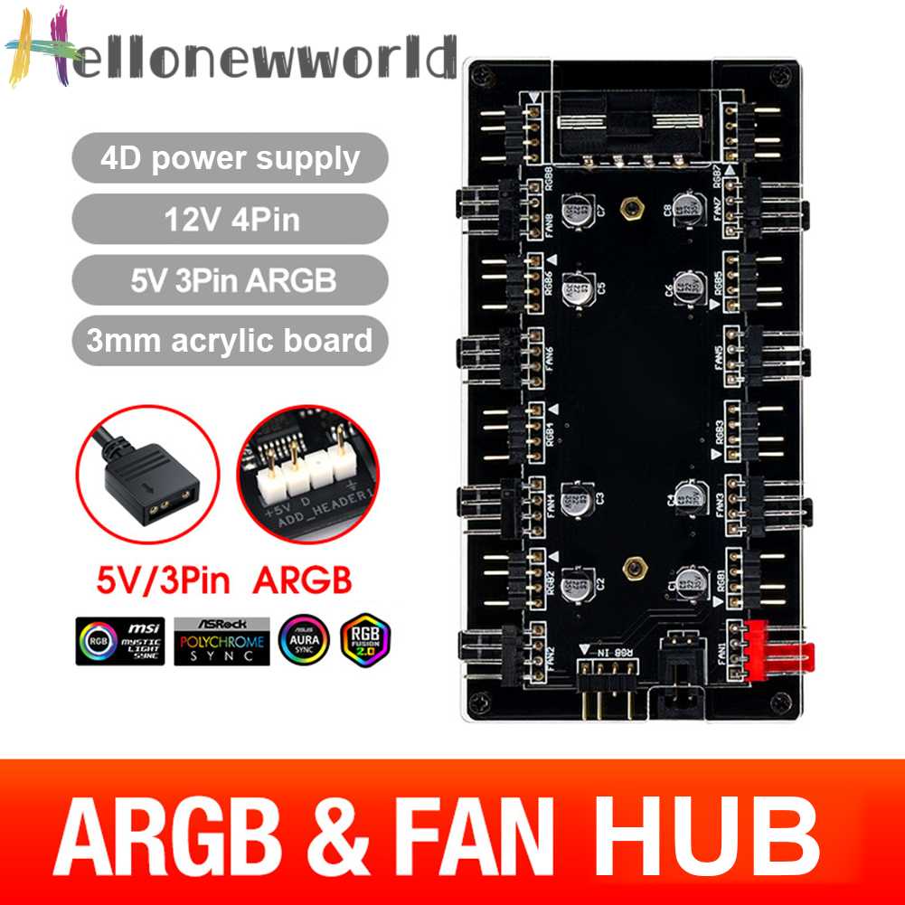 Bộ Chia 1-8 CổNg QuạT 5V / 3 Pin ARGB 4 Pin PWM Cho Bo Mạch Chủ PC