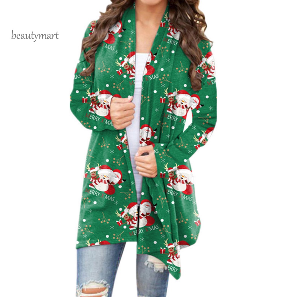 Áo Khoác Cardigan Dài Tay Hở Trước In Họa Tiết Bông Tuyết Giáng Sinh beautymartm1