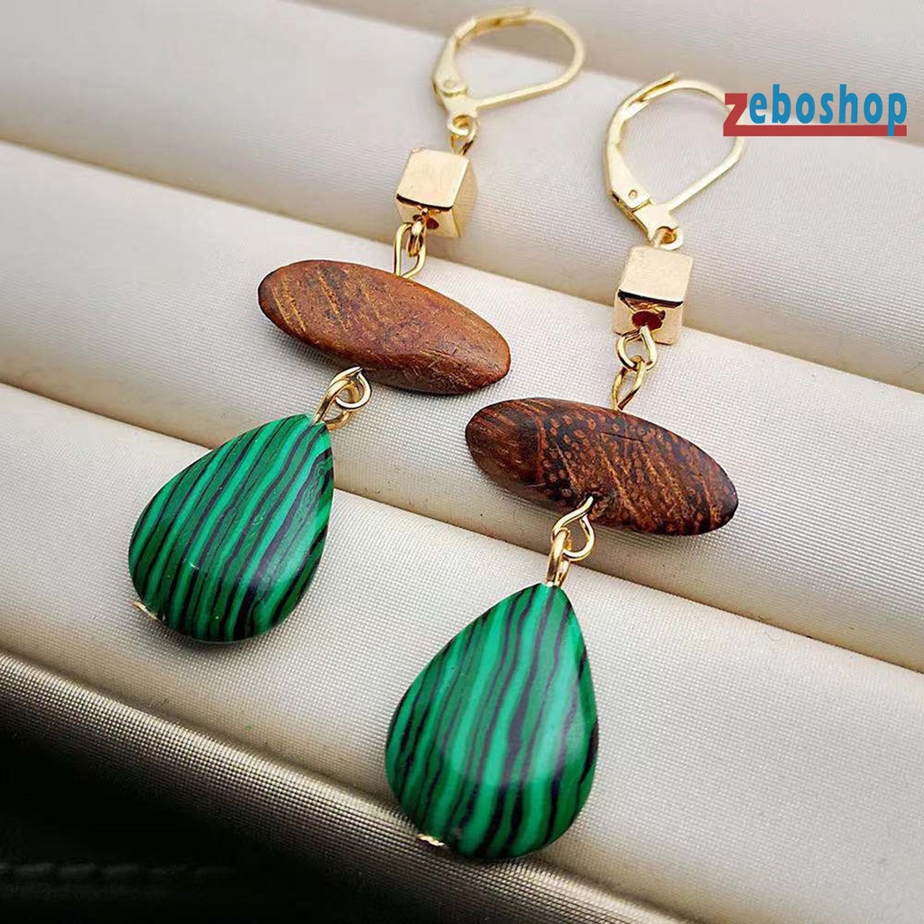 1 Đôi Khuyên Tai Dạng Móc Đính Đá Chạm Khắc Phong Cách Dân Tộc Cổ Điển