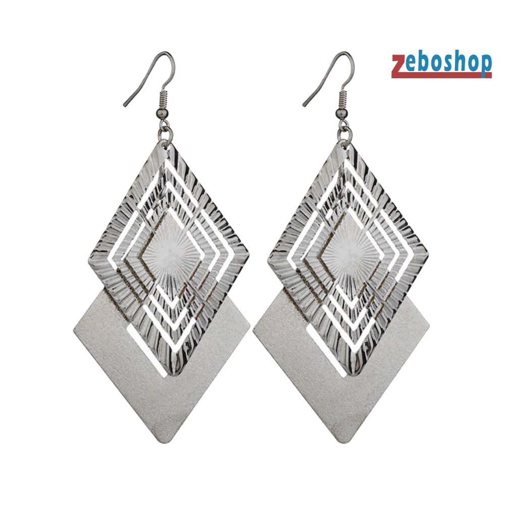 Bông Tai Dáng Dài Hai Lớp Họa Tiết Hình Thoi Thời Trang