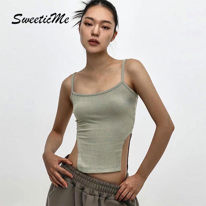 Áo Tank Top Cổ Chữ U Xẻ Tà Màu Trơn Thời Trang Mới 2023 Cho Nữ