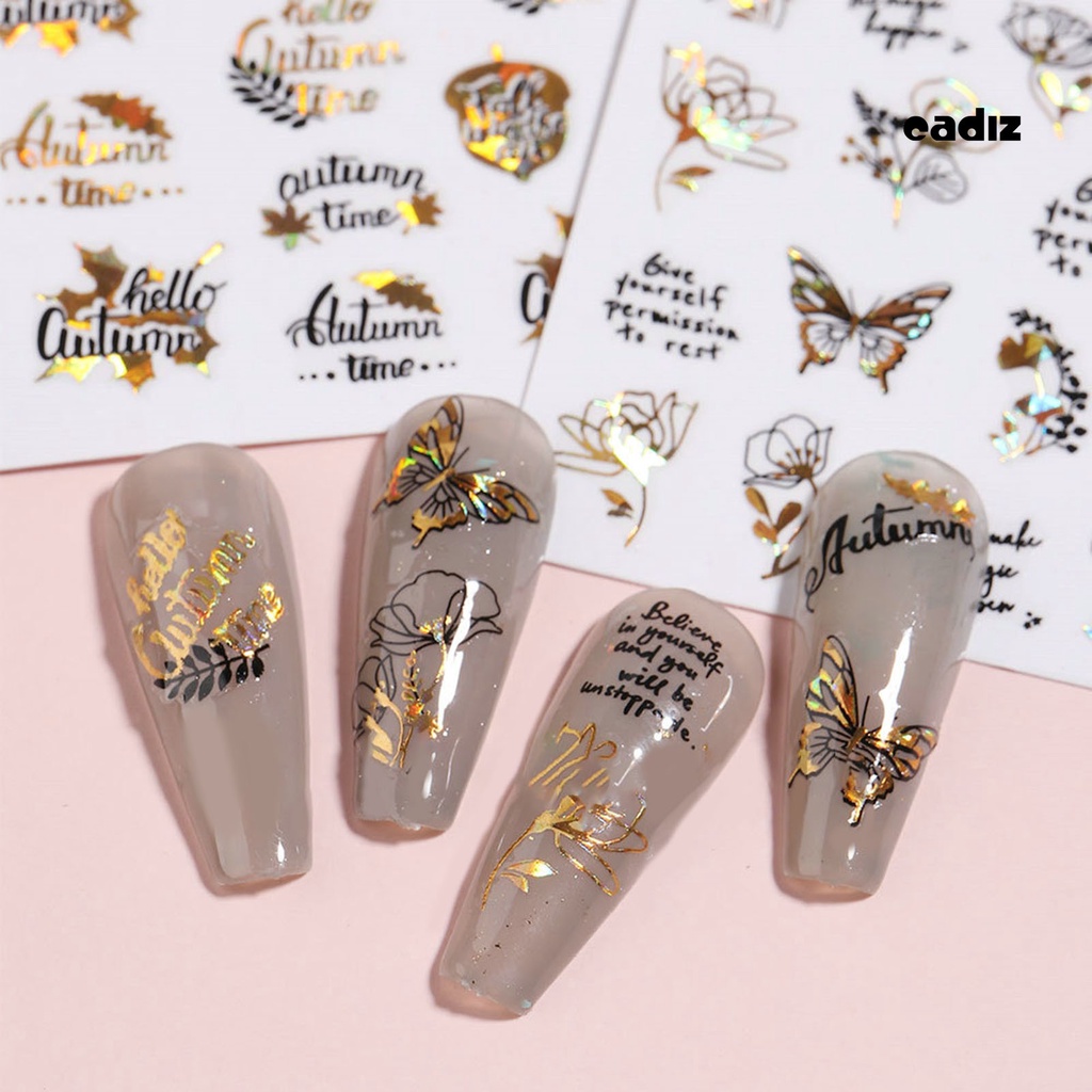 Set 2 Tờ Nhãn Dán Móng Tay Tự Dính Không Phai Màu Không Dính Hình Lá Phong / Bướm / Lá Phong Dành Cho Salon
