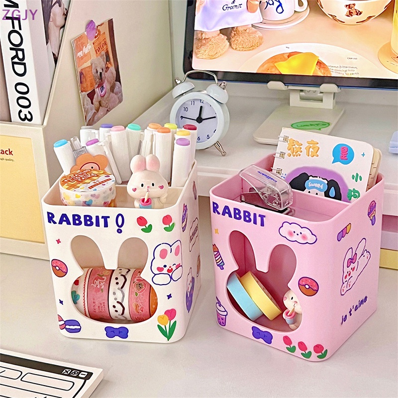 Thùng Rác Để Bàn Mini Bằng Nhựa Hình Gấu / Thỏ Dễ Thương Mới