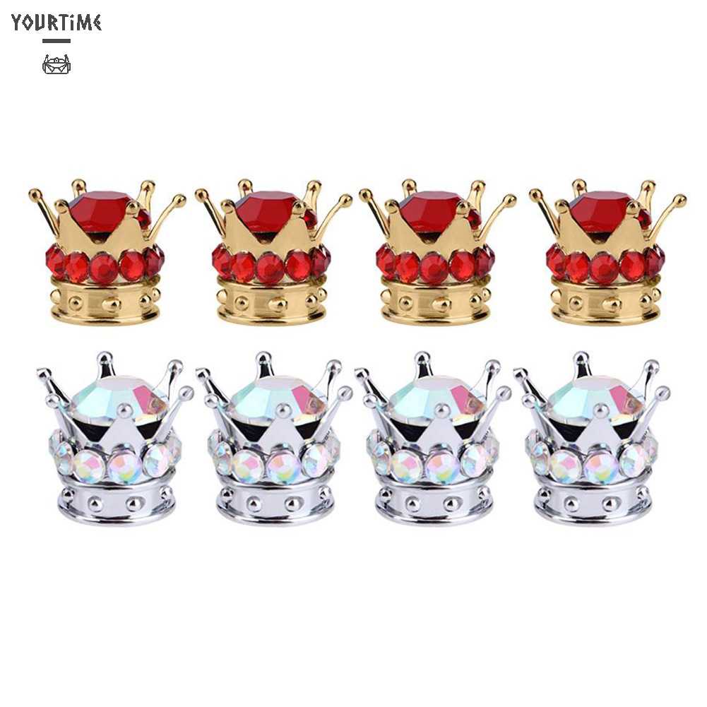 Bộ 4 Nắp Van Bánh Xe Hơi Hình Vương Miện Đính Đá Sang Trọng Ốp