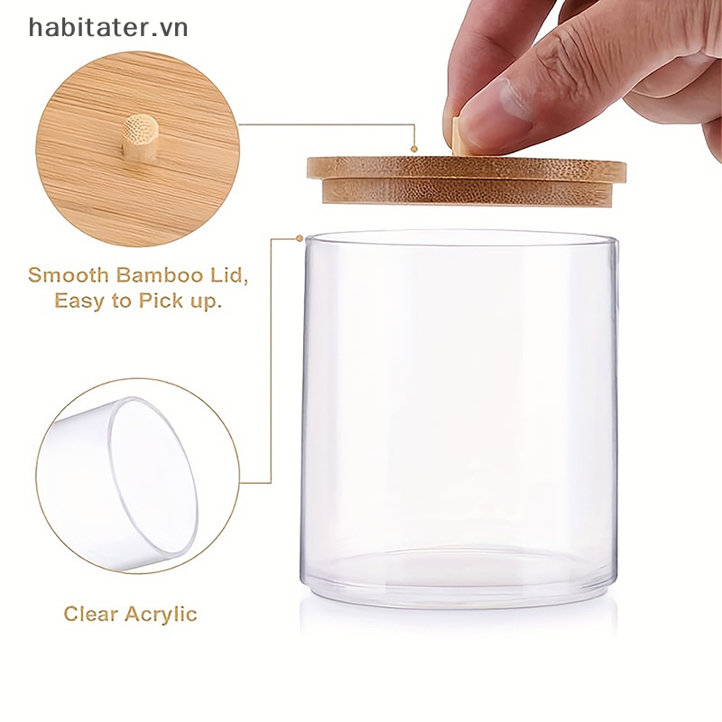 Hộp Đựng Tăm Bông Bằng Acrylic Kèm Nắp Tre Tiện Dụng