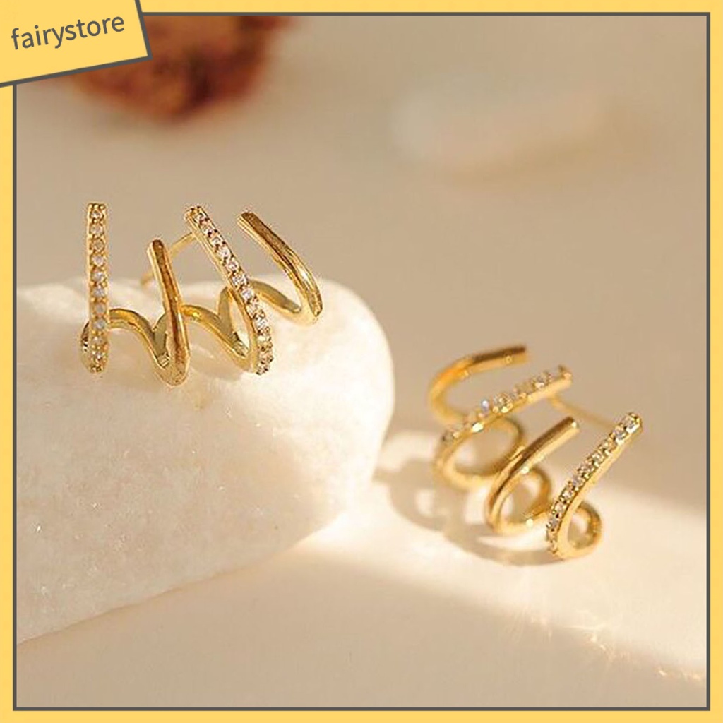 1 Đôi Bông Tai Chữ U Đính Đá Lấp Lánh Thời Trang