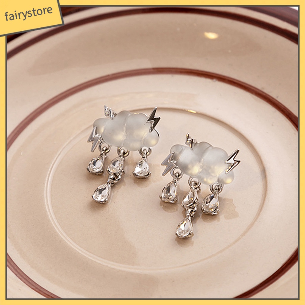 1 Đôi Bông Tai Hình Đám Mây Mưa Đính Pha Lê Giả Thời Trang