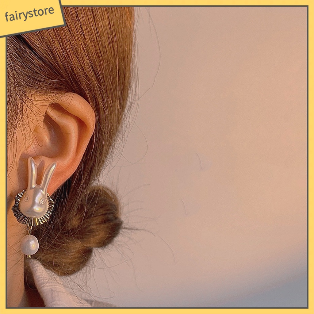 [FRO] 1 Đôi Bông Tai Hình Thỏ Hợp Kim Đính Ngọc Trai Giả Thanh Lịch Mặc Hàng Ngày Cho Nữ