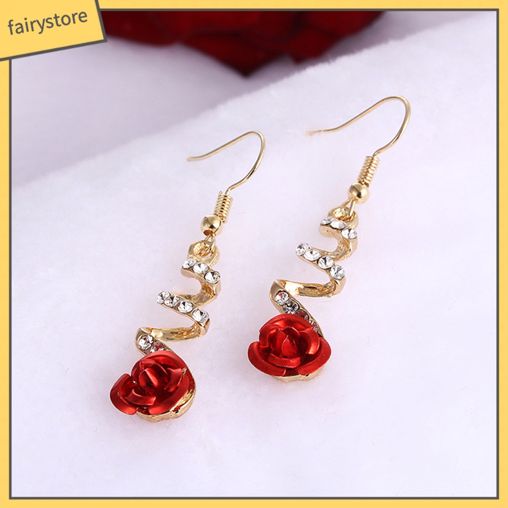 1 Đôi Bông Tai Hình Xoắn Ốc Đính Đá Đỏ Thời Trang Dành Cho Nữ