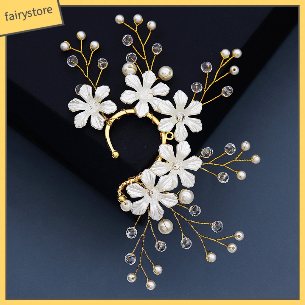 [FRO] Khuyên Tai Kẹp Vành Tai Không Xỏ Lỗ Đính Đá Ngọc Trai Giả Hình Bông Hoa Thủ Công Trang Sức Cô Dâu Không C