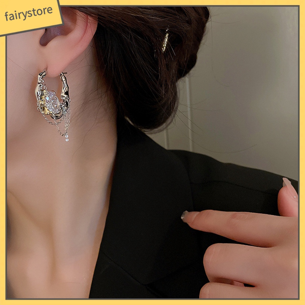 1 Đôi Bông Tai Tròn Đính Đá Lấp Lánh Thời Trang Dành Cho Nữ