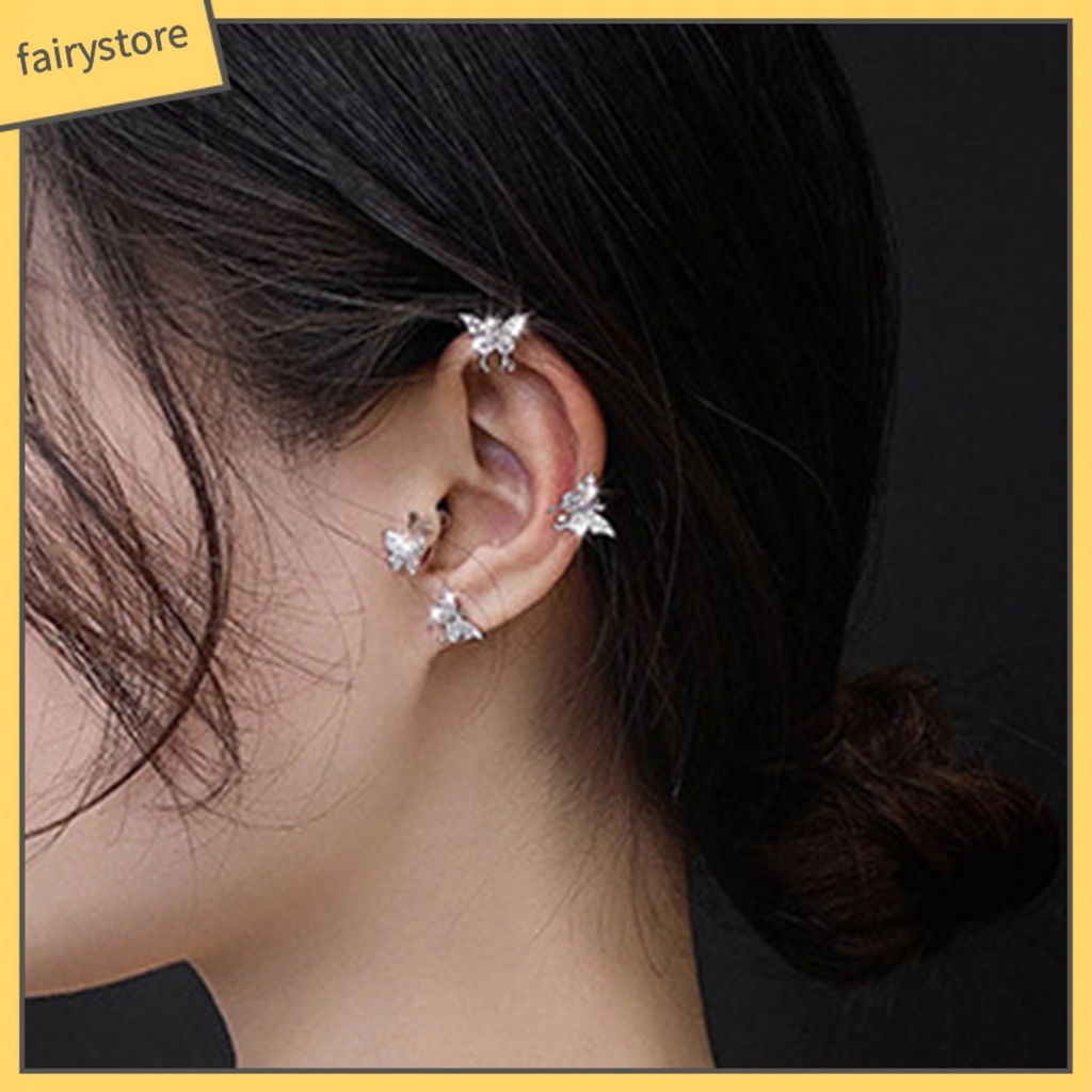 1 Đôi Khuyên Kẹp Vành Tai Hình Bướm Đính Đá Không Phai Màu