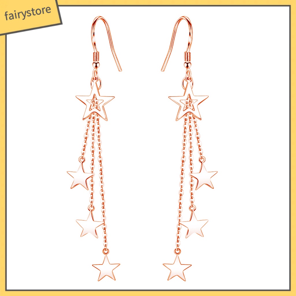 Bông Tai Dạng Móc Tua Rua Hình Ngôi Sao Lấp Lánh Thời Trang Cho Nữ