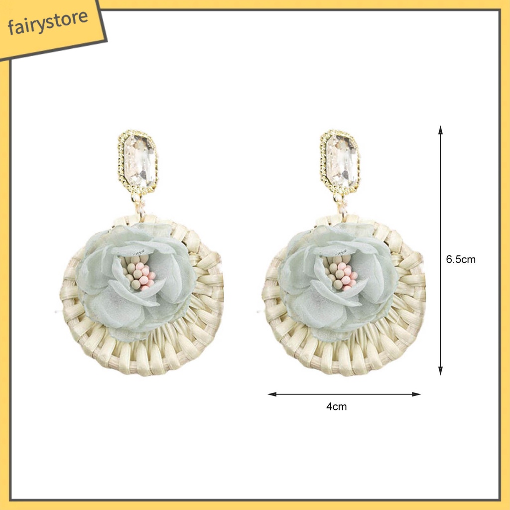 1 Đôi Bông Tai Hình Hoa Tròn Đan Mây Đính Đá Lấp Lánh