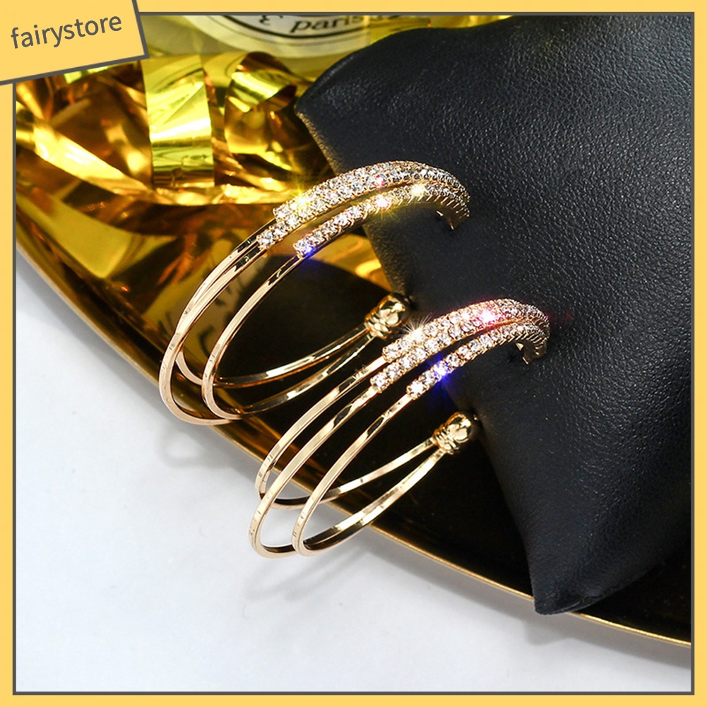 Khuyên Tai Tròn Ba Lớp Đính Đá Tinh Tế Cho Nữ