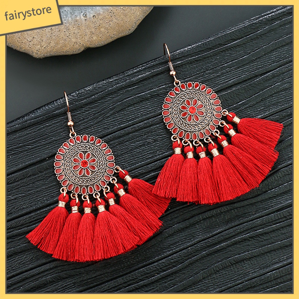 1 Đôi Bông Tai Dáng Dài Phối Tua Rua Màu Đỏ Thời Trang Dự Tiệc Cưới / Lễ Hội Cho Nữ