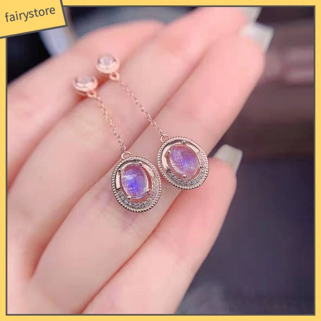 1 Đôi Bông Tai Dáng Dài Đính Đá Mặt Trăng Chống Dị Ứng Thời Trang