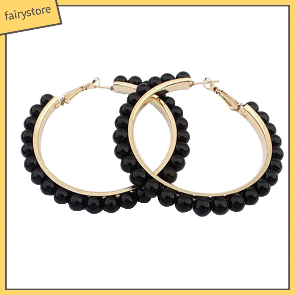 Khuyên Tai Tròn Lớn Đính Ngọc Trai Giả Thời Trang Cho Nữ