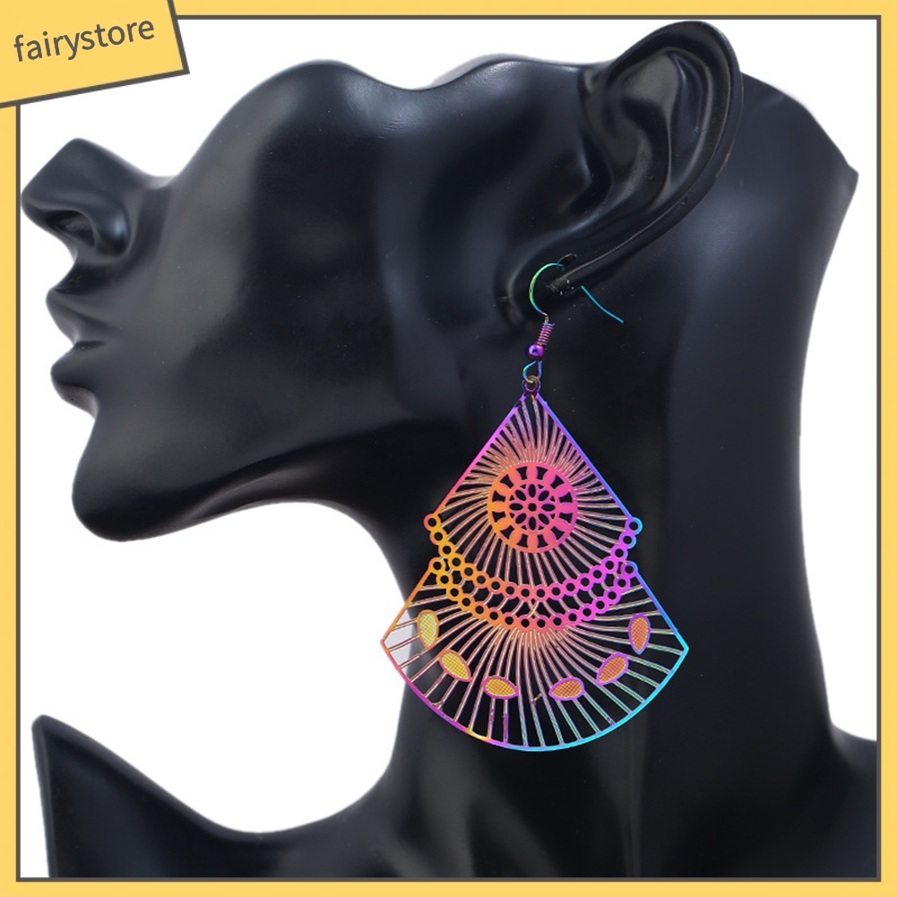 Bông Tai Dáng Dài Hình Quạt Rỗng Nhiều Màu Thời Trang Cho Nữ