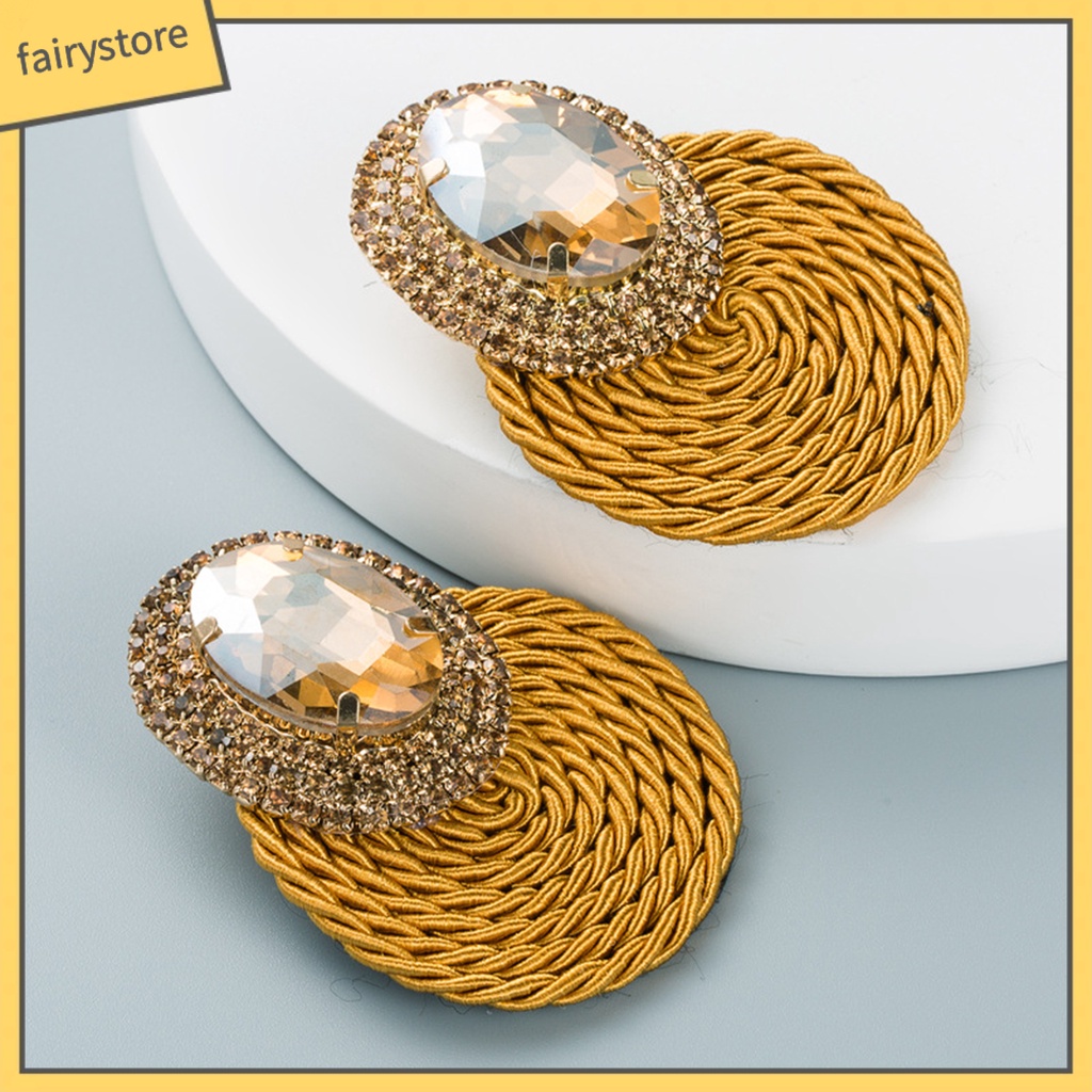 1 Đôi Bông Tai Hình Tròn Đan Tay Đính Đá Nhiều Màu Lấp Lánh