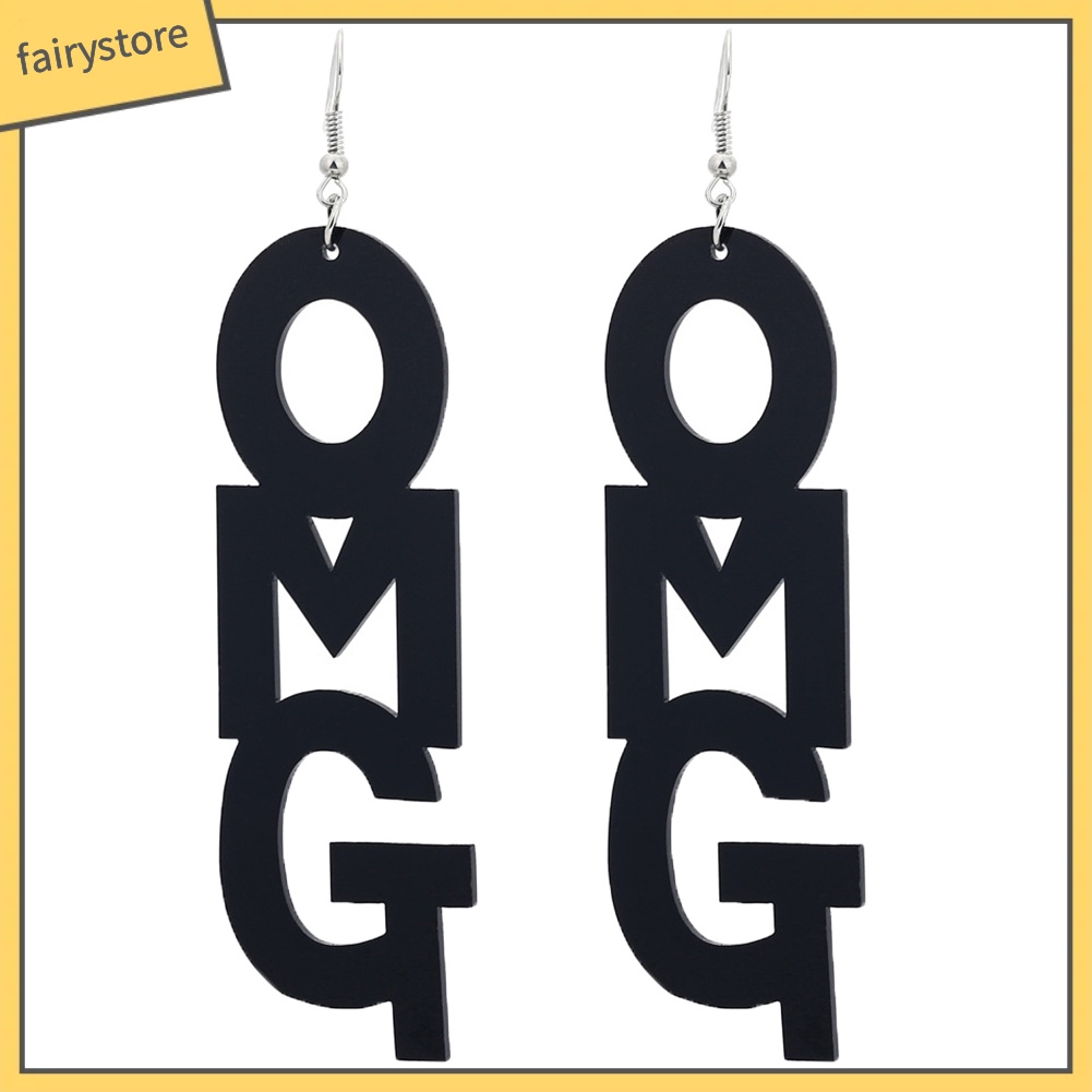 Bông Tai Dài Bằng Acrylic In Chữ OMG Phong Cách Hip Hop Thời Trang Cho Nữ