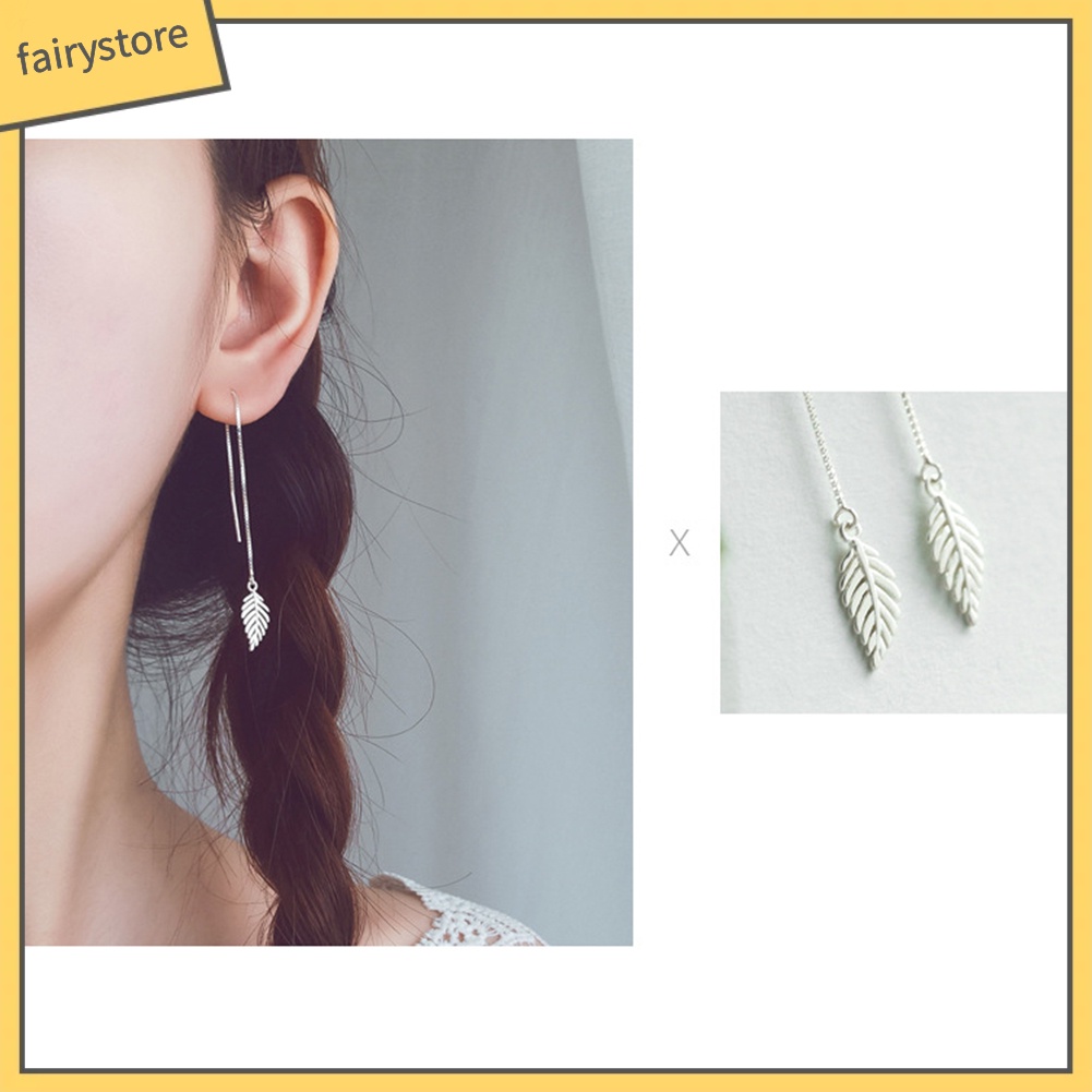 Bông Tai Chuỗi Dài Hình Chiếc Lá Đơn Giản Thời Trang Dành Cho Nữ