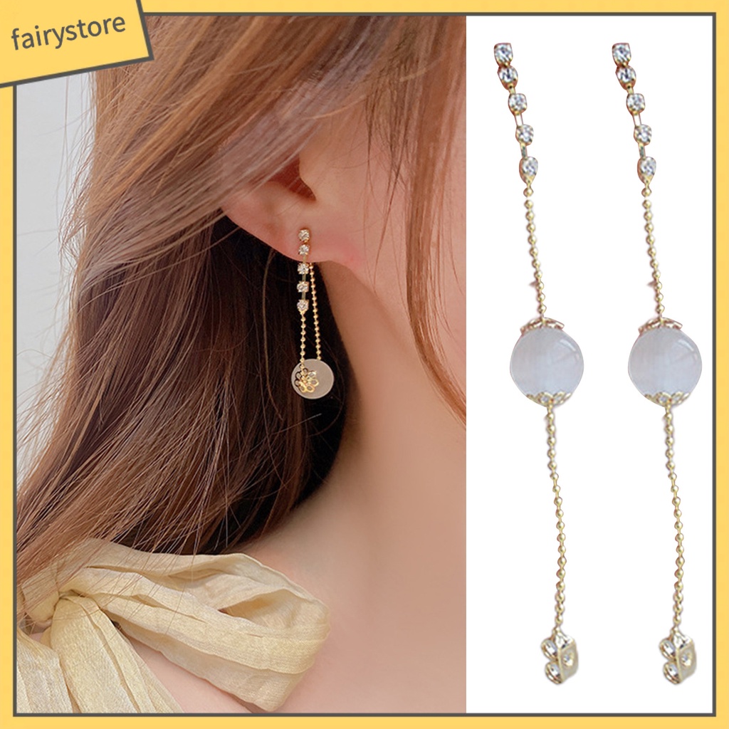 1 Đôi Khuyên Tai Kim Loại Đính Đá Opal Nhân Tạo Thời Trang