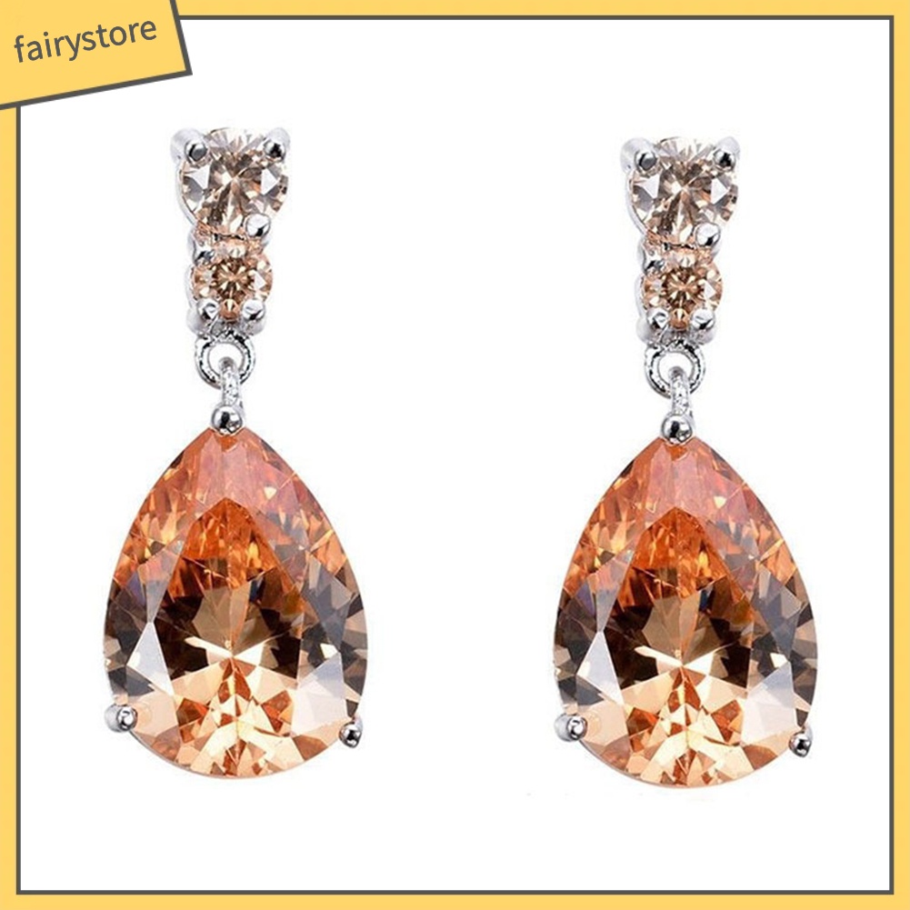 Đôi Bông Tai Hình Giọt Nước Đính Đá Thời Trang Cho Nữ