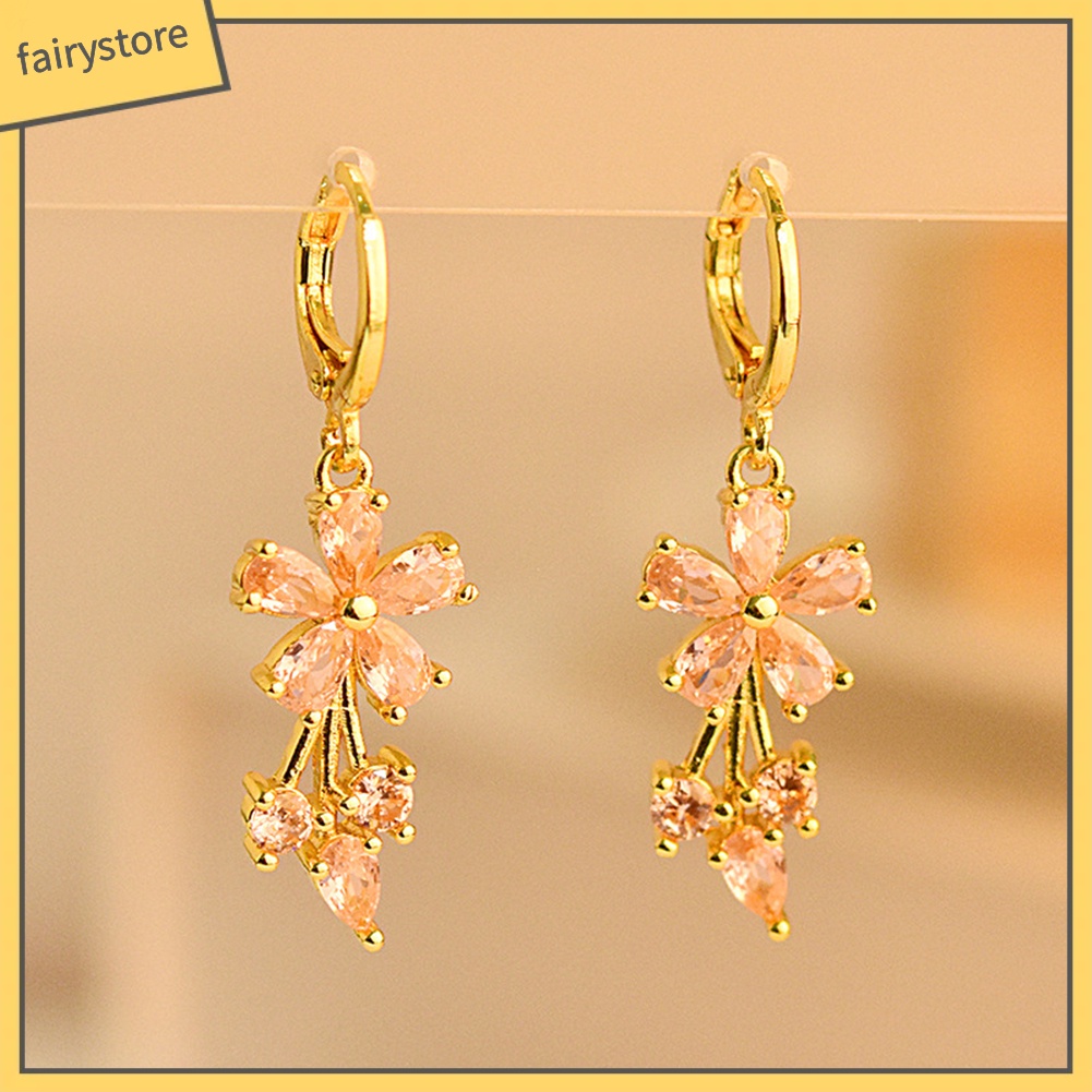 Bông Tai Hình Hoa Đính Đá Zircon Sang Trọng Cho Nữ