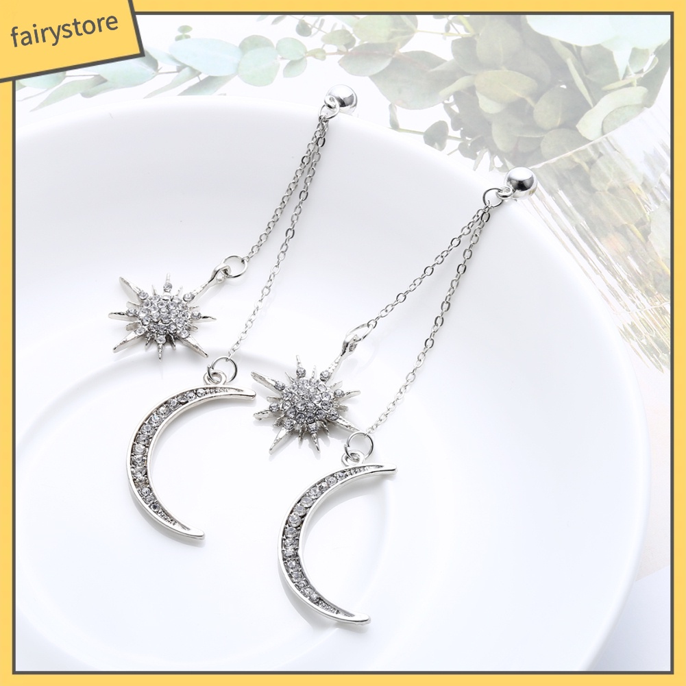 Bông Tai Dài Hình Trăng Sao Đính Đá Thời Trang Dành Cho Nữ