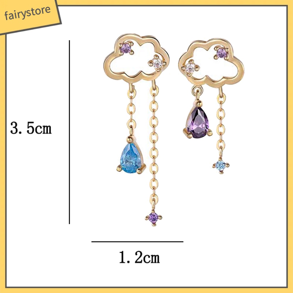 Bông Tai Hình Đám Mây / Giọt Nước Đính Đá Phối Tua Rua Dễ Thương Thời Trang Cho Nữ