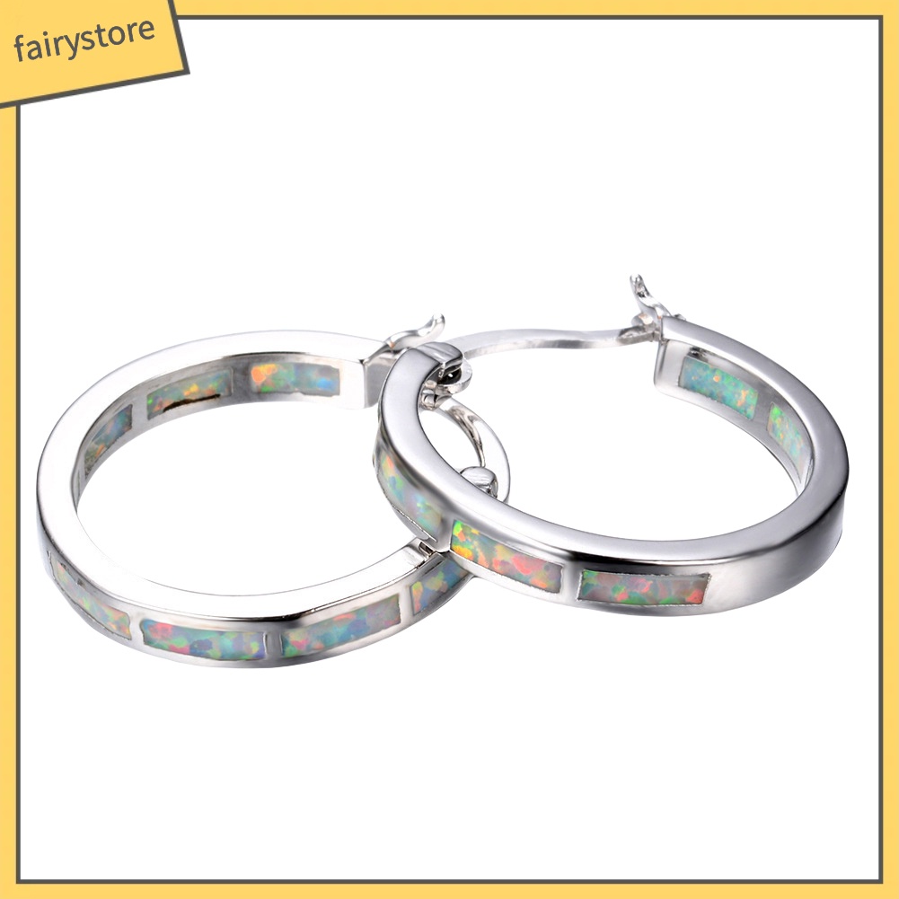 Bông Tai Tròn Dát Đá Opal Giả Nhiều Màu Thời Trang Cho Nữ