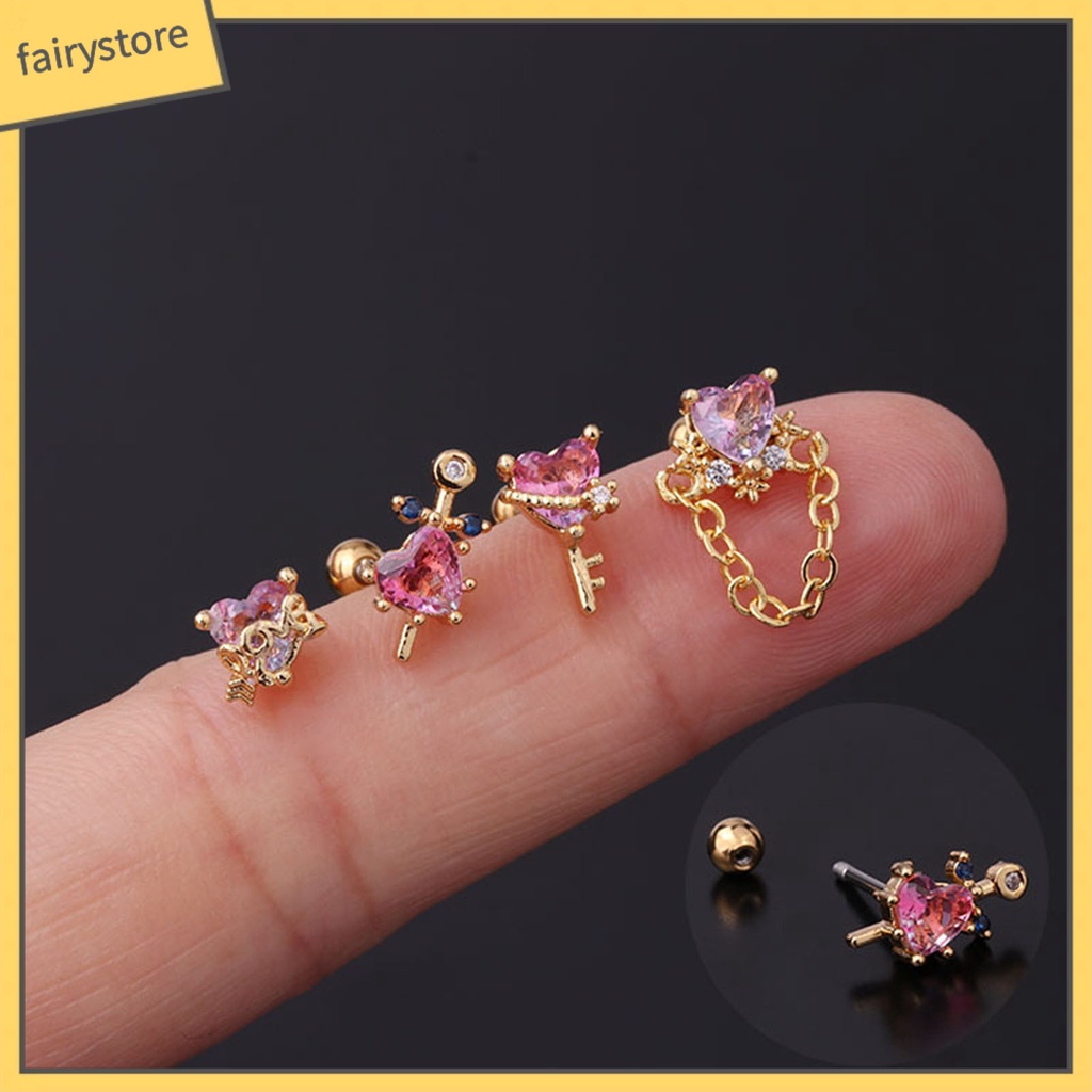 1 Bông Tai Hình Trái Tim Mini Đính Đá Lấp Lánh Cho Nữ