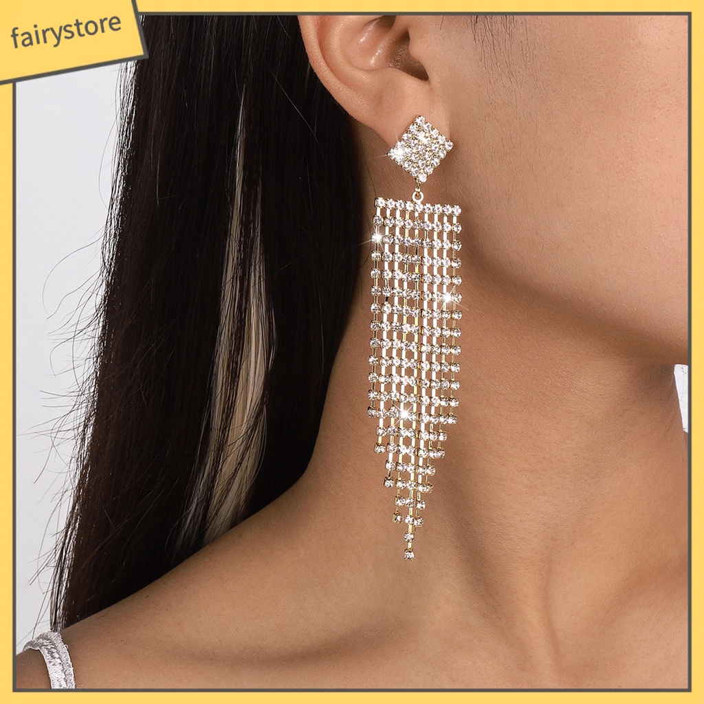 1 Đôi Bông Tai Tua Rua Đính Đá Lấp Lánh Phong Cách Bohemian Dành Cho Nữ