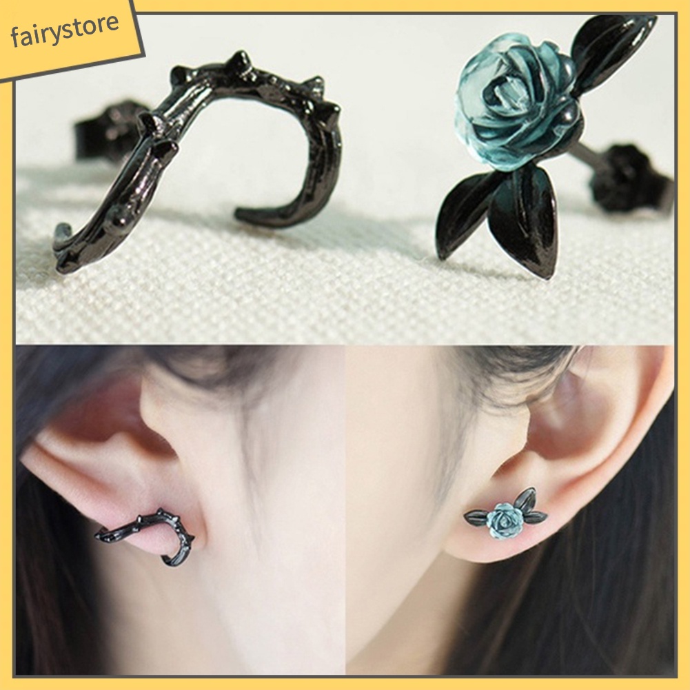 Đôi Khuyên Tai Hình Cành Hoa Hồng Đính Đá Thời Trang Cho Nữ