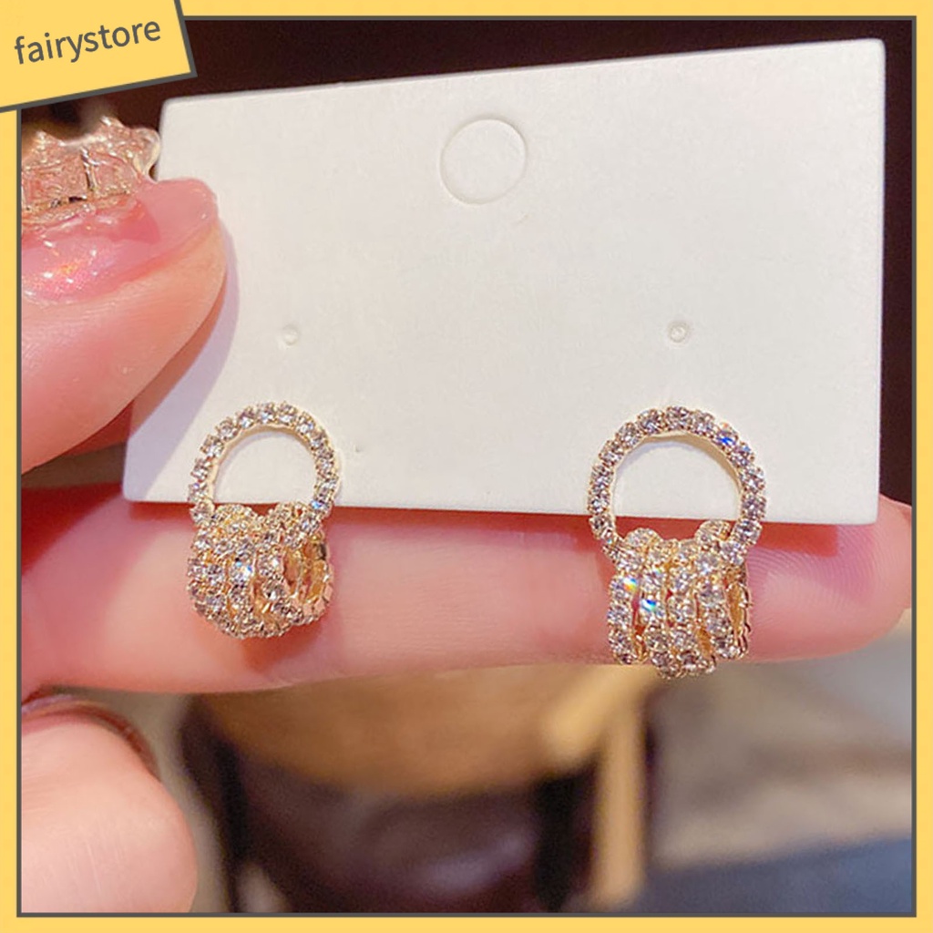 1 Đôi Bông Tai Tròn Đính Đá Lấp Lánh Dành Cho Nữ