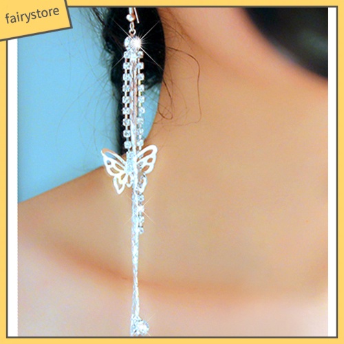 Bông Tai Dài Hình Bướm Rỗng Đính Đá Cho Nữ