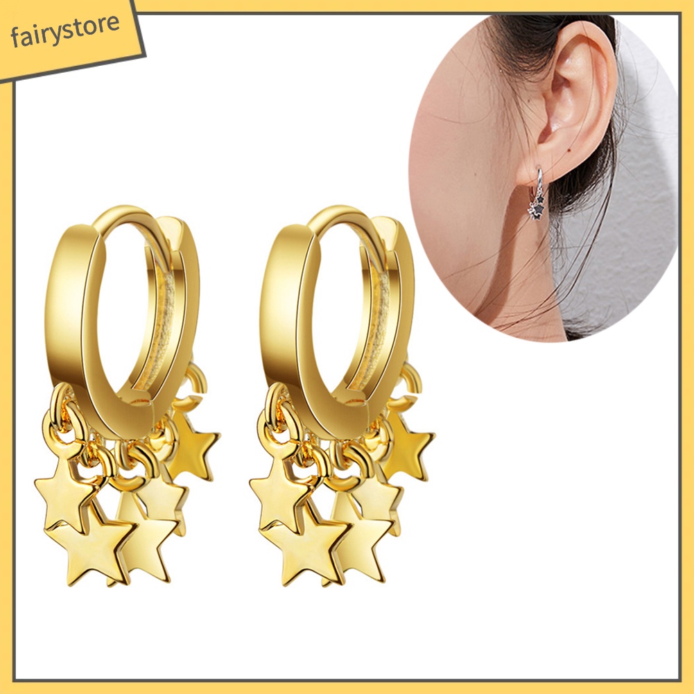 Khuyên Tai Dạng Vòng Thả Tua Rua Hình Ngôi Sao Thời Trang Cho Nữ