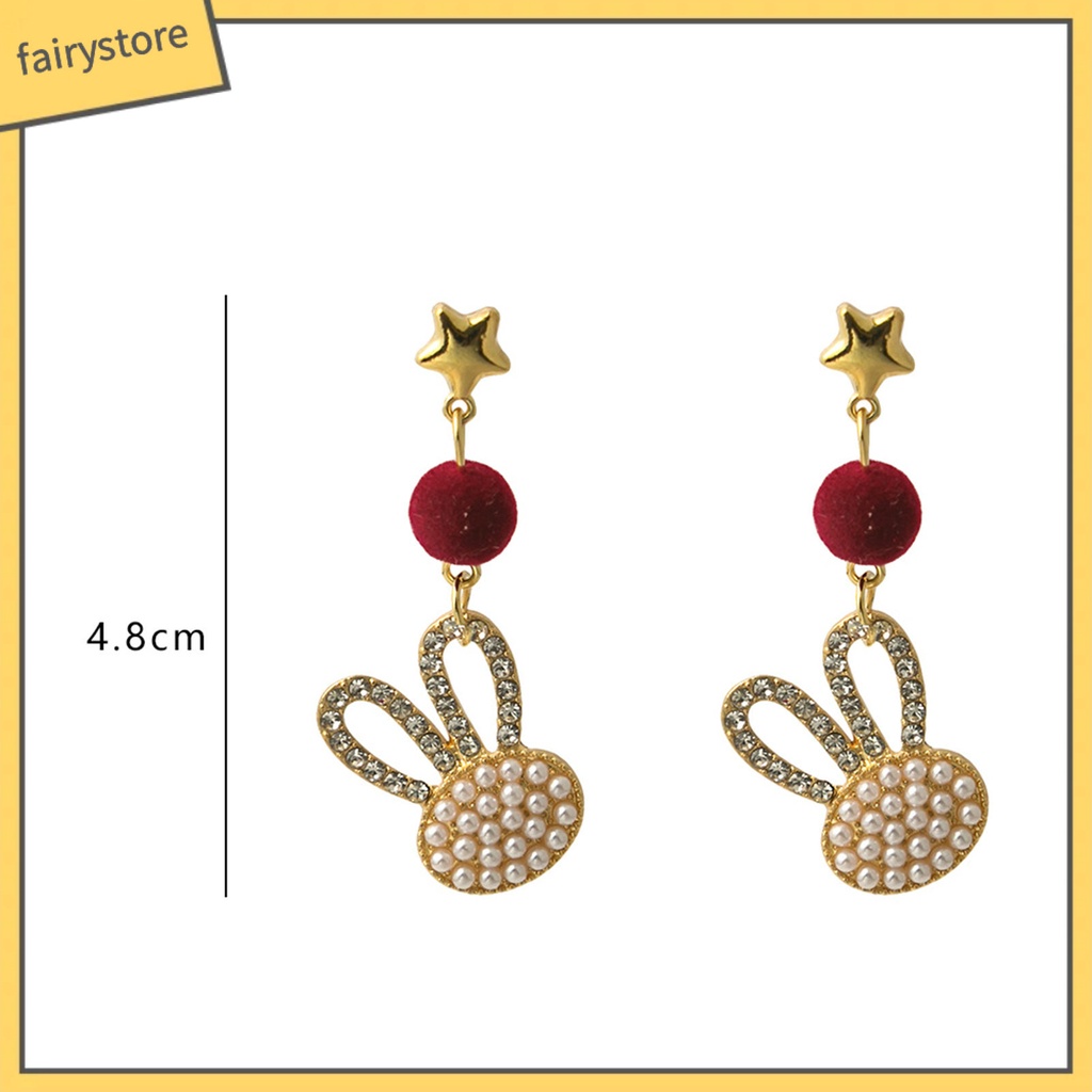 1 Đôi Bông Tai Hình Ngôi Sao / Thỏ Đính Ngọc Trai Giả Dễ Thương Phong Cách Hàn Quốc Thời Trang Thu Đông