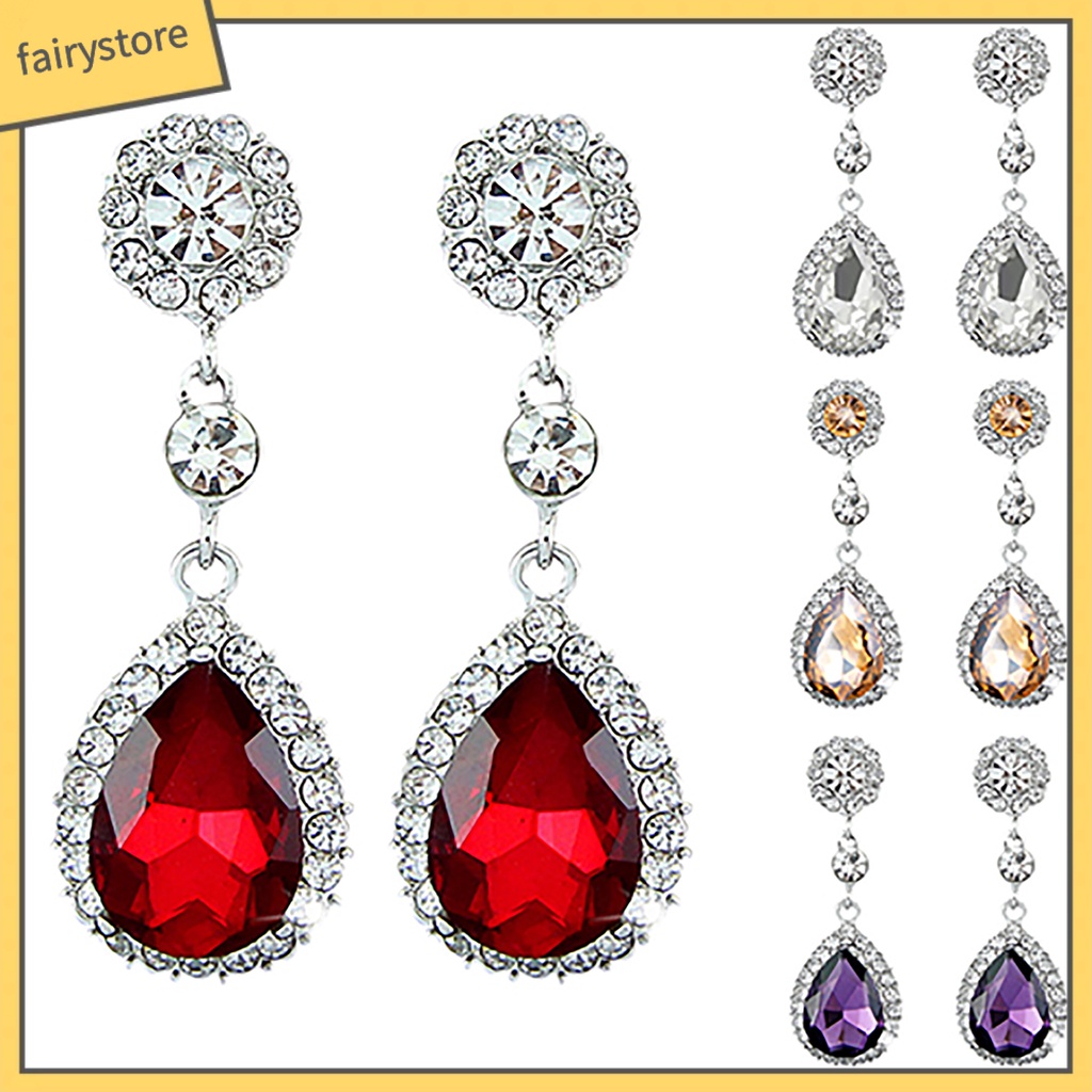 Bông Tai Giọt Nước Đính Đá Sang Trọng Cho Nữ