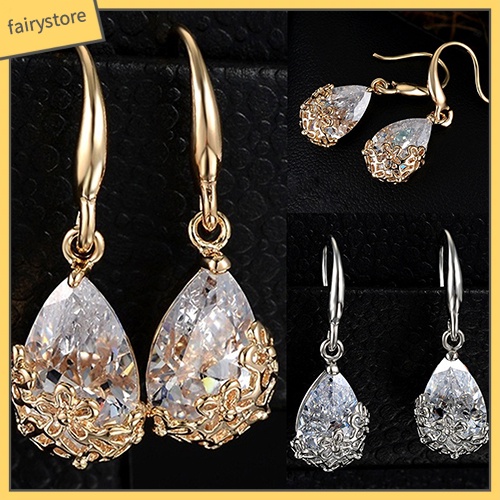 Đôi Bông Tai Hình Giọt Nước Đính Đá Thời Trang Cho Nữ