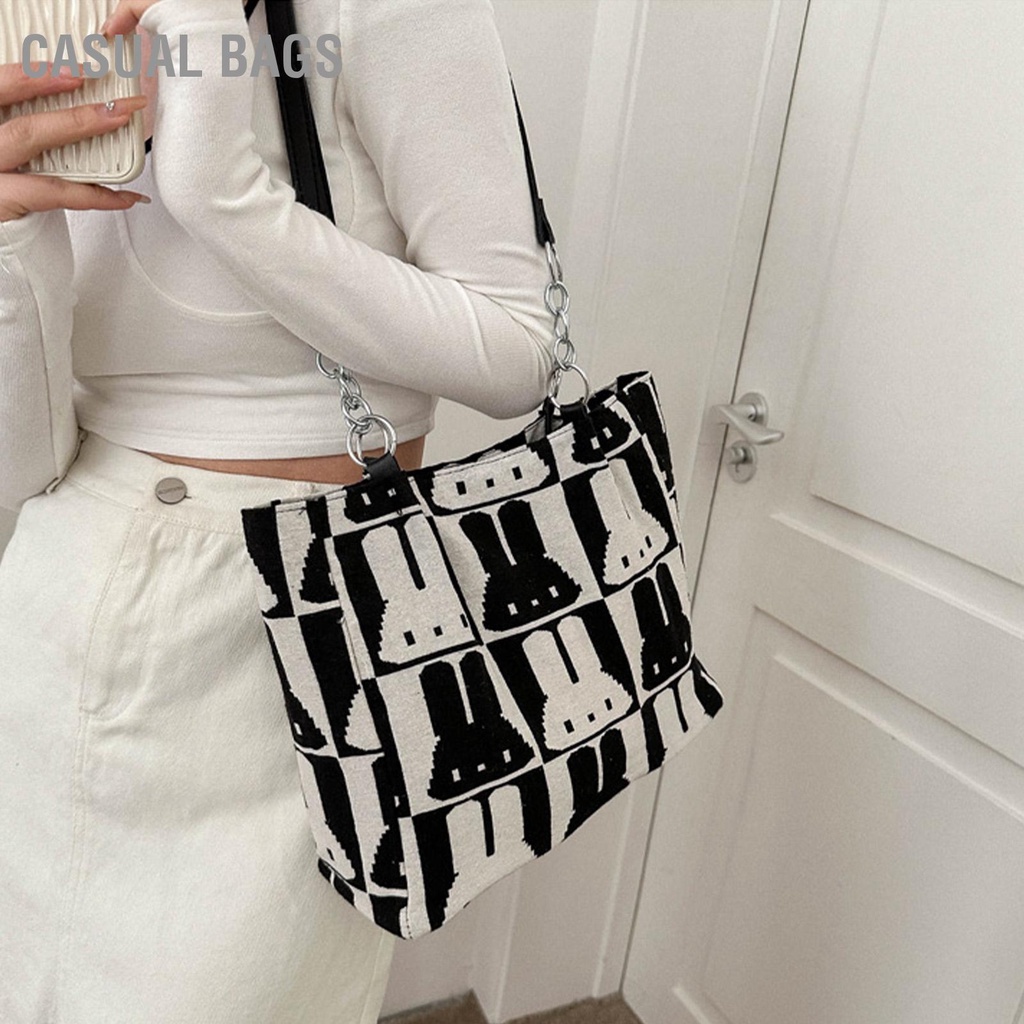 Casual Bags Túi đeo vai nữ có quai kép sức chứa lớn xách thời trang họa tiết thỏ dễ thương