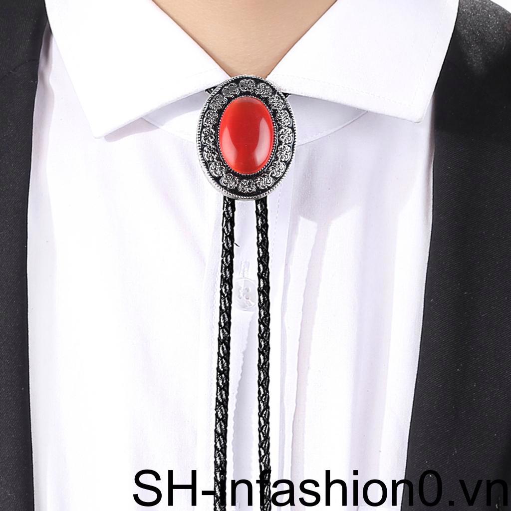 Vòng Cổ Hình Cà Vạt Bolo Màu Đỏ San Hô Phong Cách Cao Bồi Vintage Phương Tây