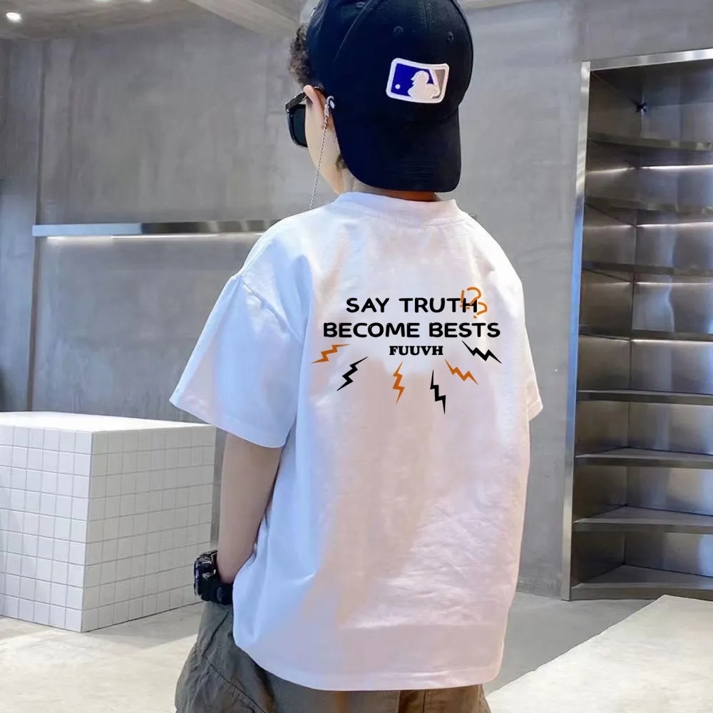 Áo Thun 100% Cotton Tay Ngắn Cổ Tròn Dáng Rộng In Hình Thời Trang Cho Bé 2-14 Tuổi