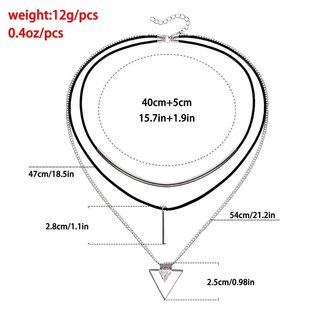 Vòng cổ Da Bò Nhiều Lớp Mặt Tam Giác Đính Đá Zircon Thời Trang Cho Nữ
