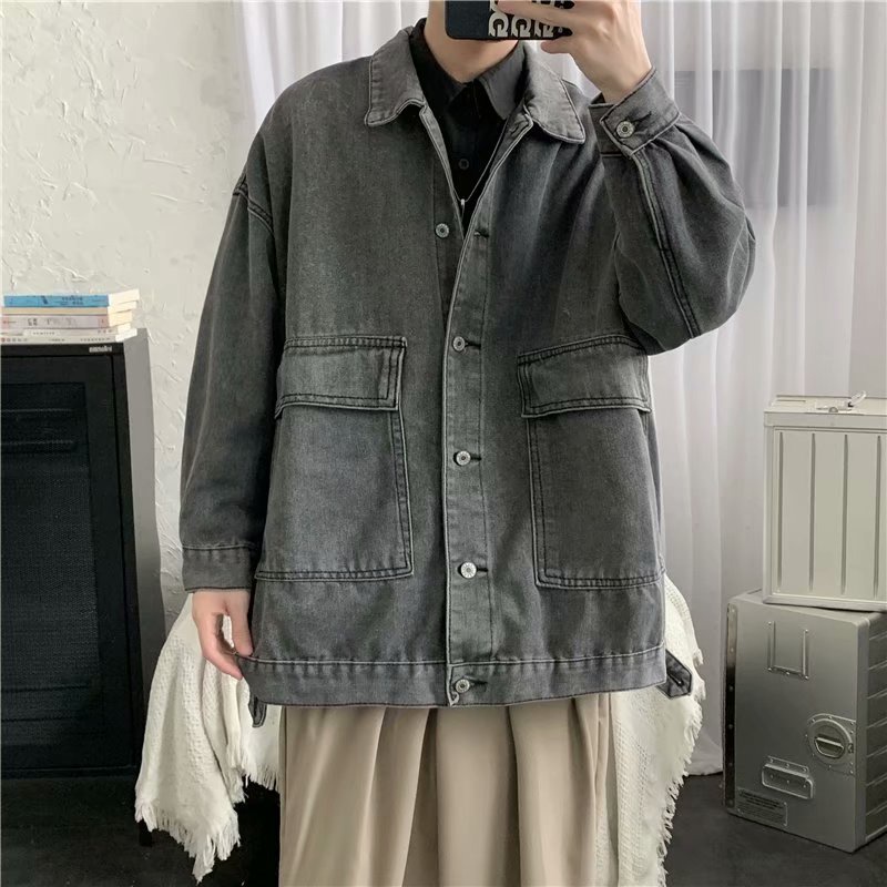 Áo Khoác Denim Dáng Rộng Phong Cách Retro Hong Kong Thời Trang Thu Đông Cho Nam