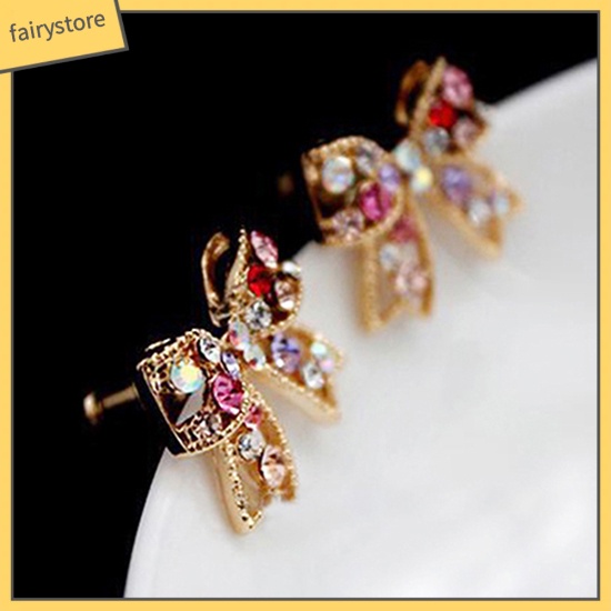 1 Đôi Bông Tai Hình Nơ Đính Đá Nhiều Màu Sắc Dành Cho Nữ