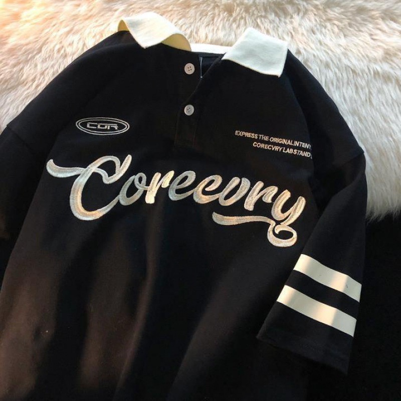 Áo Thun Nam Tay Ngắn Cổ Bẻ Dáng Rộng Phong Cách Nhật Bản Thời Trang Xuân Hè 2023