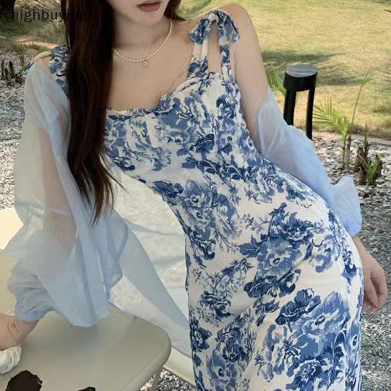 Đầm Chữ A Không Tay Cổ Thắt Nơ Hở Lưng Họa Tiết Hoa Vintage Mùa Hè 2023 Cho Nữ