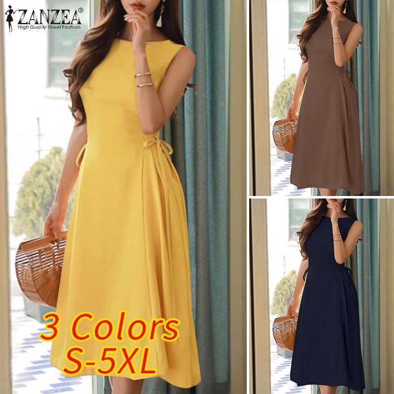 Đầm Dài Không Tay Cổ Tròn Lưng Cao Thời Trang Cho Nữ ZANZEA